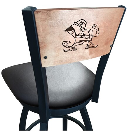 Holland Bar Stool Co 36" Blk Wrinkle Notre Dame Leprechaun Swivel Bar Stool, Engraved Back L03836BWMedMplAND-LepBlkVinyl